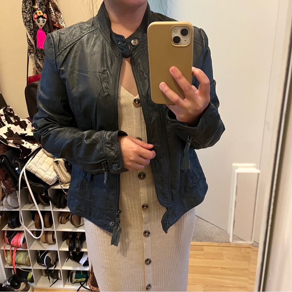 Leather Charcoal Gray Jacket Womens - Picture 10 of 13